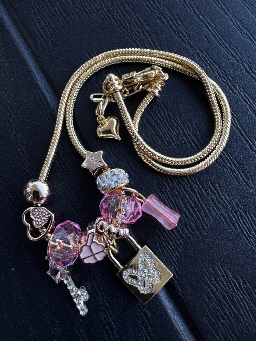 Love Lock Pink Charm Necklace